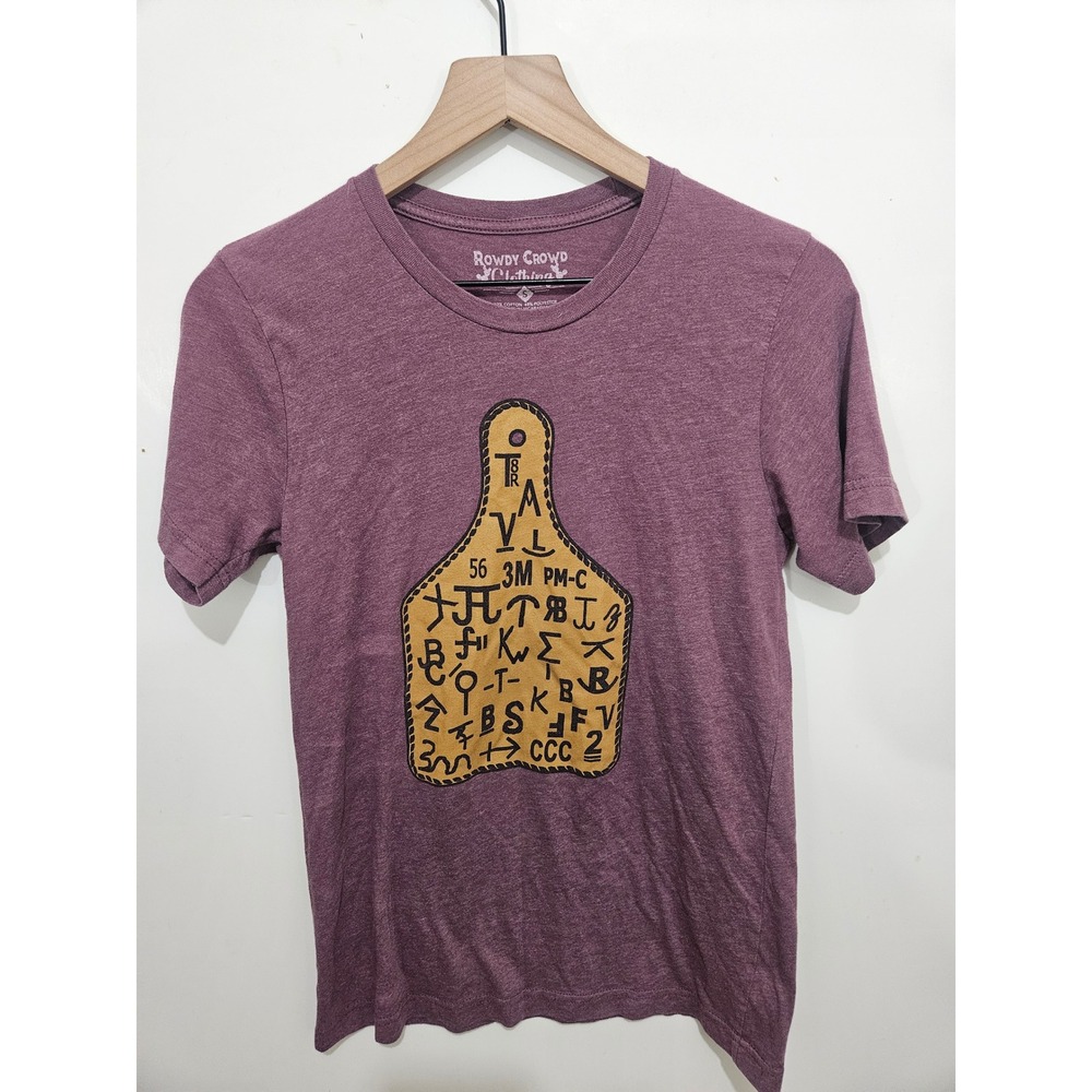 Rowdy Crowd Clothing S Purple Cattle Brand Graphic Tee Western Ranch Rodeo Cowbo